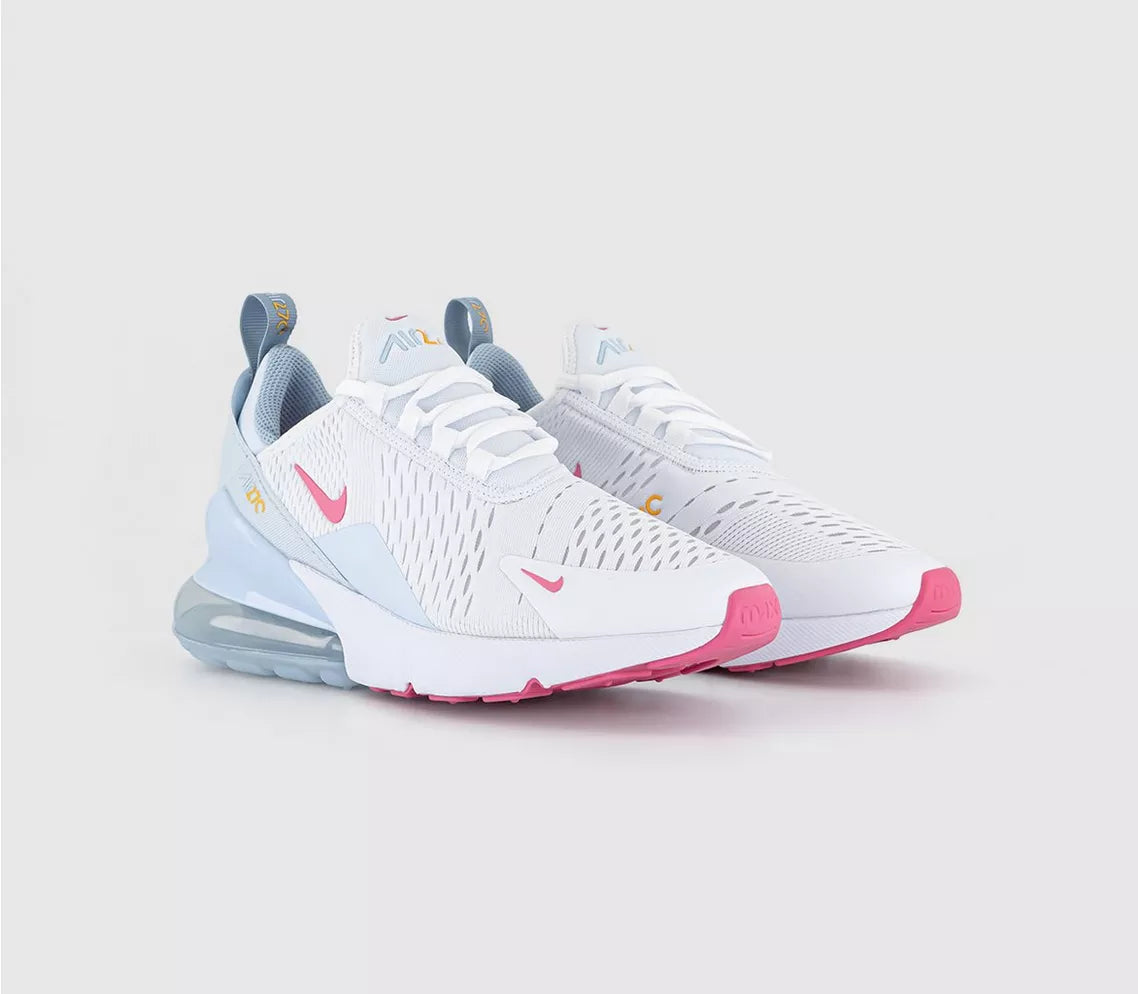 Nike Air Max 270 Shoes White Pinksicle Blue Tint Light Armory Blue