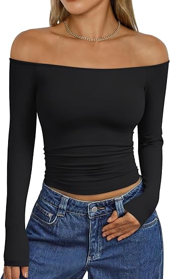 Trendy Queen Womens Long Sleeve Off The Shoulder Tops