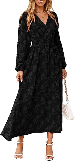 Simplee Womens Boho Floral Long Sleeve Maxi Dress