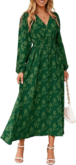 Simplee Womens Boho Floral Long Sleeve Maxi Dress