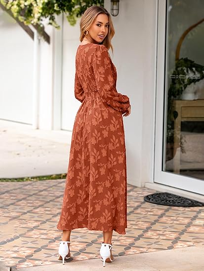 Simplee Womens Boho Floral Long Sleeve Maxi Dress